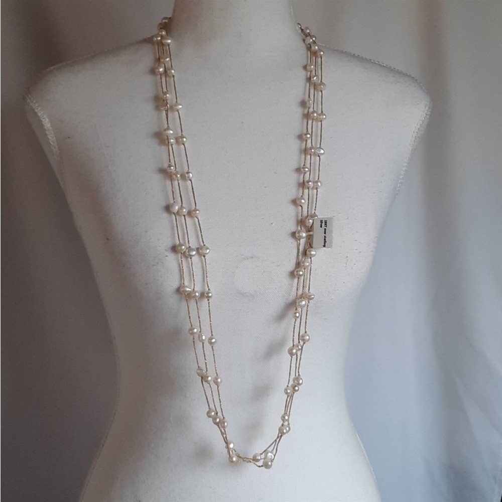 COPY - 36” freshwater pearl necklace hand knotted on a shimmered chain